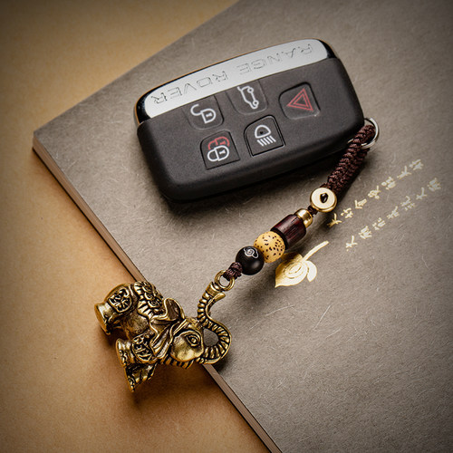 吸水大象手工纯黄铜文玩把件手玩件男汽车钥匙扣挂件绳子吊坠