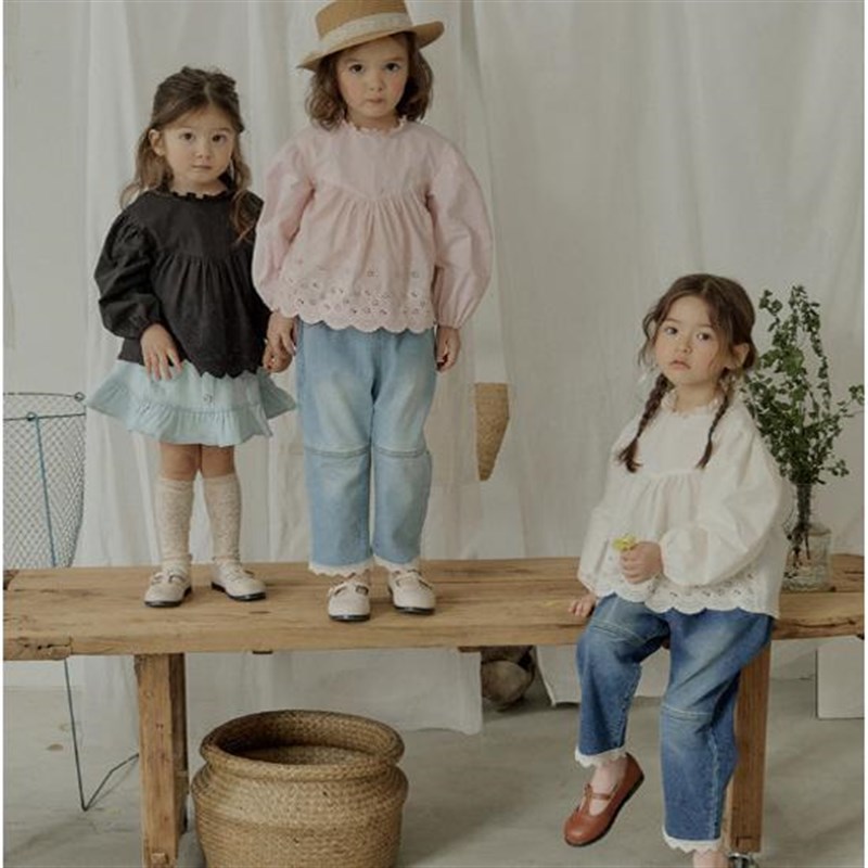 韩国童装草莓珊2024秋季新款女孩3456岁长袖衬衫牛仔长裤气质套装