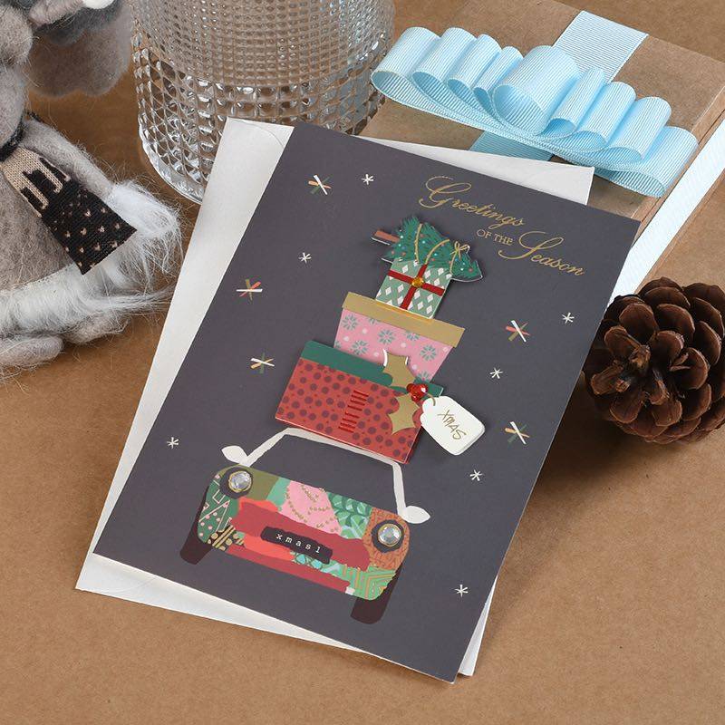 新款韩国创意手工卡通立体圣诞节贺卡diy商务祝福留言卡片带信封