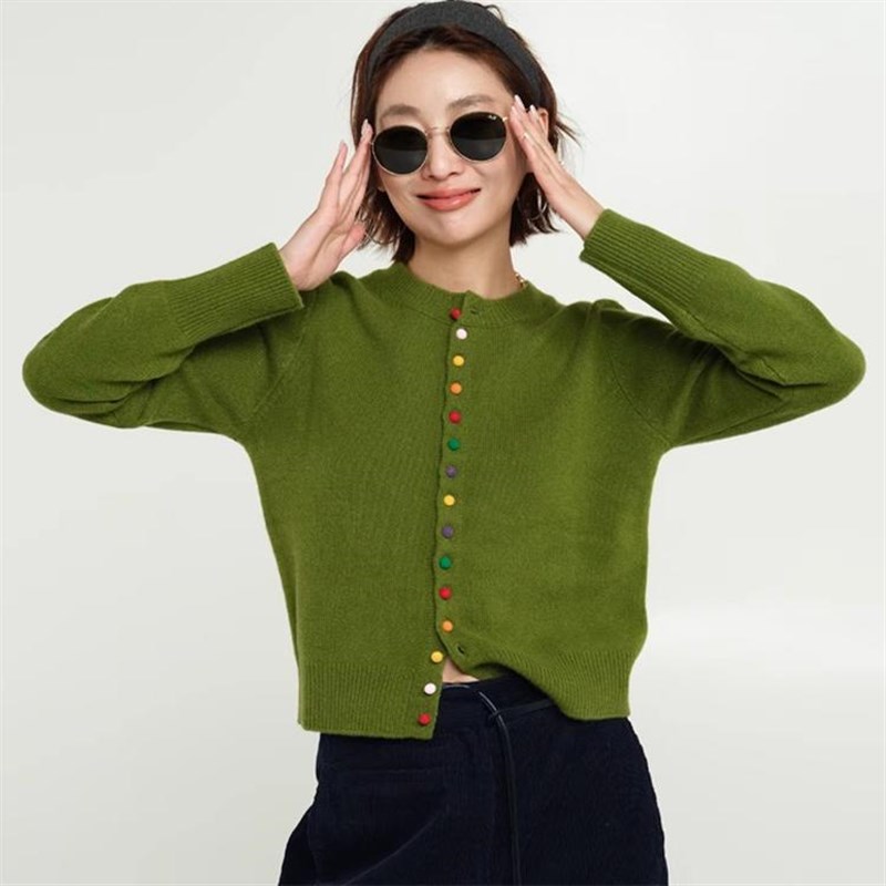 全羊毛精致不渝!26支羊毛彩扣针织开衫女冬季打底内搭毛衣外套
