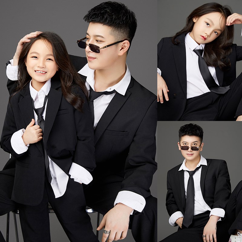 2024新款影楼主题服装父女亲子装一家三口四口全家福摄影拍照西装