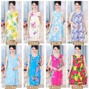 绵绸宽松中年老年人连衣裙棉绸奶奶秋 薄款 妈妈睡衣女睡裙夏季 大码