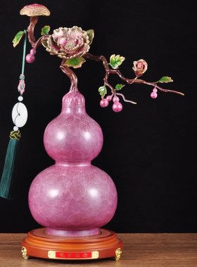 彩铜花开富贵葫芦摆件招财福禄家居客厅酒柜中式装饰品乔迁礼品