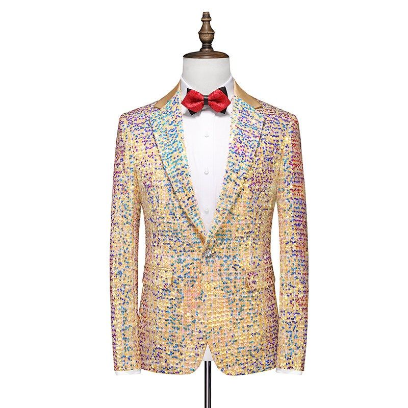 秋季男式宴会歌手西服套装闪亮片花主持人礼服舞台表演西装两件套