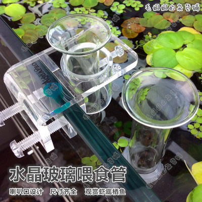 水晶虾观赏虾投食管喂食管水晶玻璃喇叭口虾粮鱼食鱼粮喂食器食盆