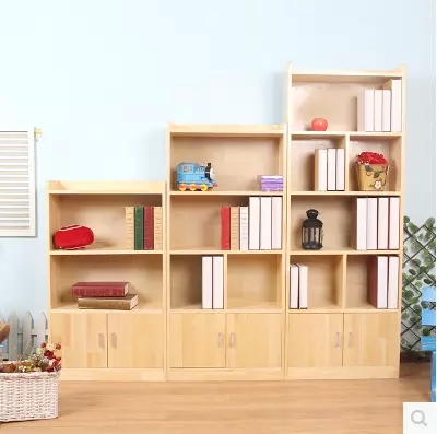 储物柜带门全实木柜置物柜松木儿童书柜书架简易自由组合书橱