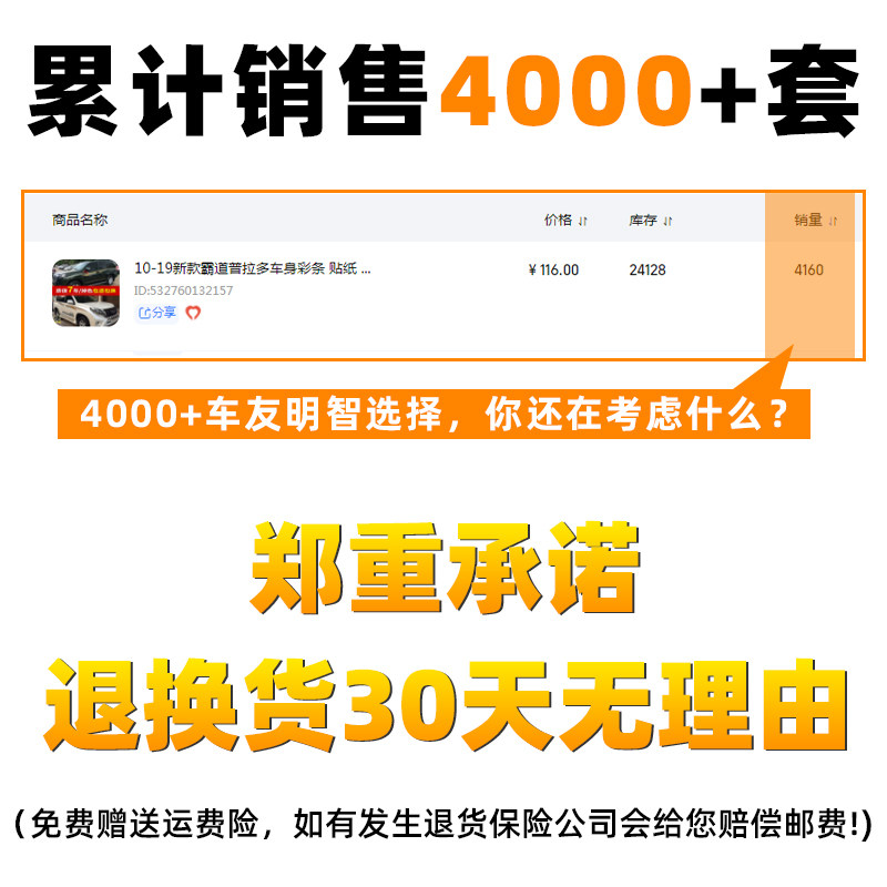 适用于10-16款霸道2700车贴 普拉多车身彩条下裙滴胶贴纸腰线拉花