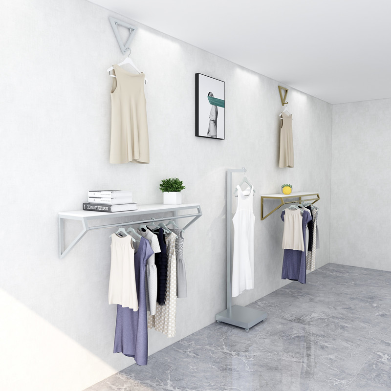 创意服装店展示架金色上墙壁挂式女装店带板挂衣架童装置物架货架