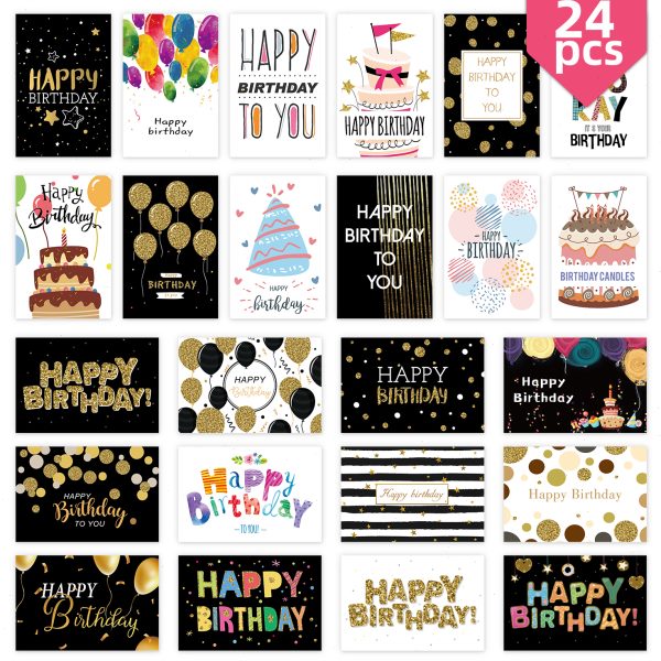 24张不同生日贺卡创意高档简约商务对折生日祝福心愿小卡片带信封