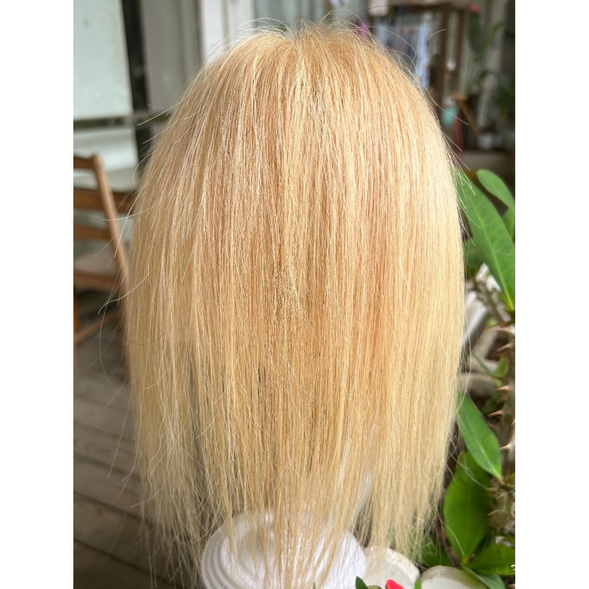 8.5度全真人发漂白发色白金色吉娅gia刘海假发片布丁头奶茶金