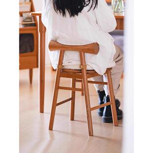 中覆古风实木梳妆凳北欧家用新款靠背圆凳网红主卧室设计师化妆椅