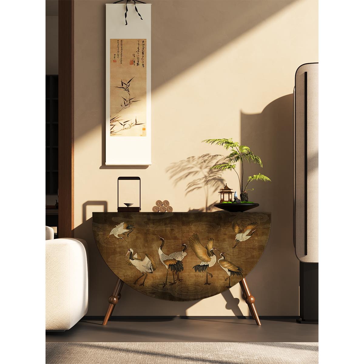 覆古仙鹤宋氏美学实木玄关柜客厅斗柜新中式收纳柜装饰简约置物柜