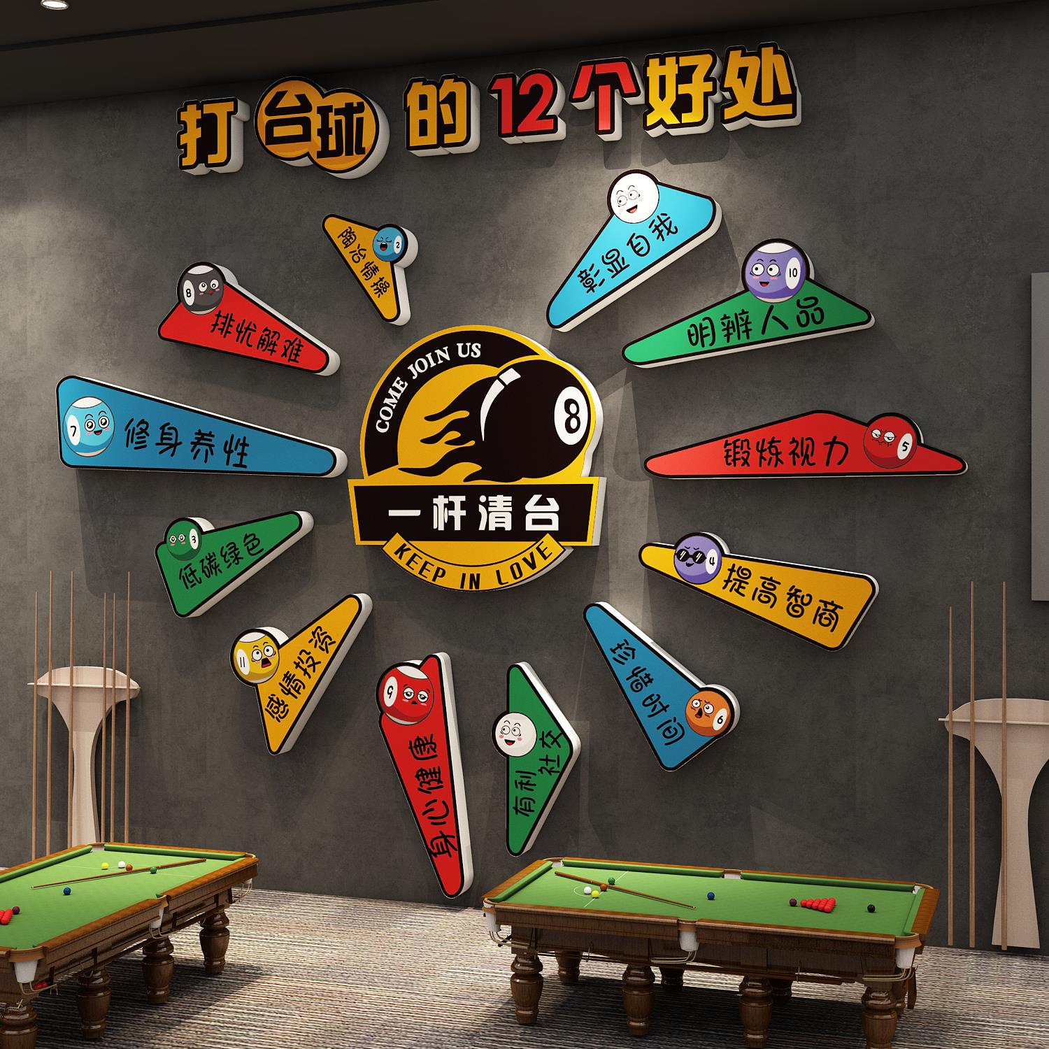 台球厅装饰画网红桌球室用品大全文化背景形象墙面布置海报贴壁纸