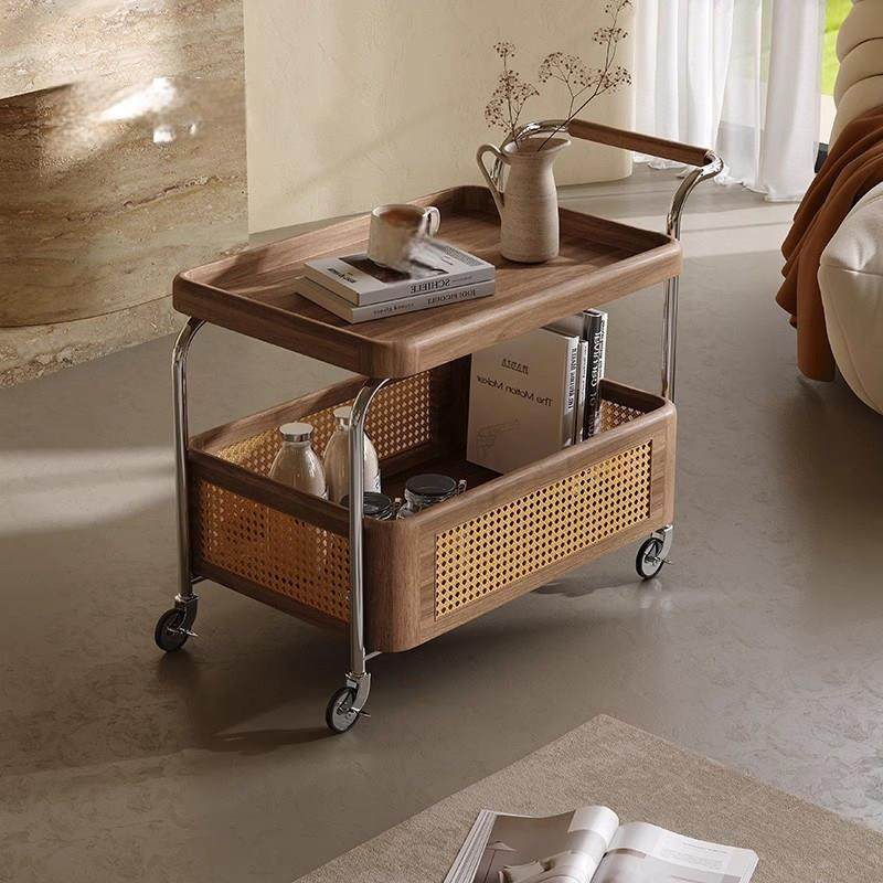 实木可移动边几收纳中古小推车客厅沙发储物置物架藤编简约餐车,住宅家具,移动边几/推车,淘宝优惠券,粉丝福利购,淘宝优惠卷