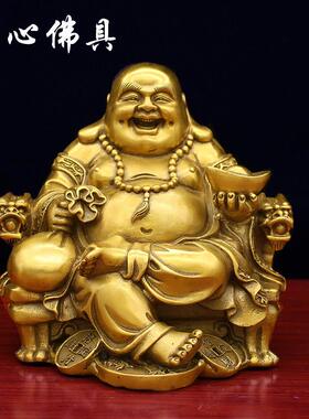 包邮纯铜弥勒佛像摆件 龙椅平安佛 招财纳福办公室镇宅工艺品
