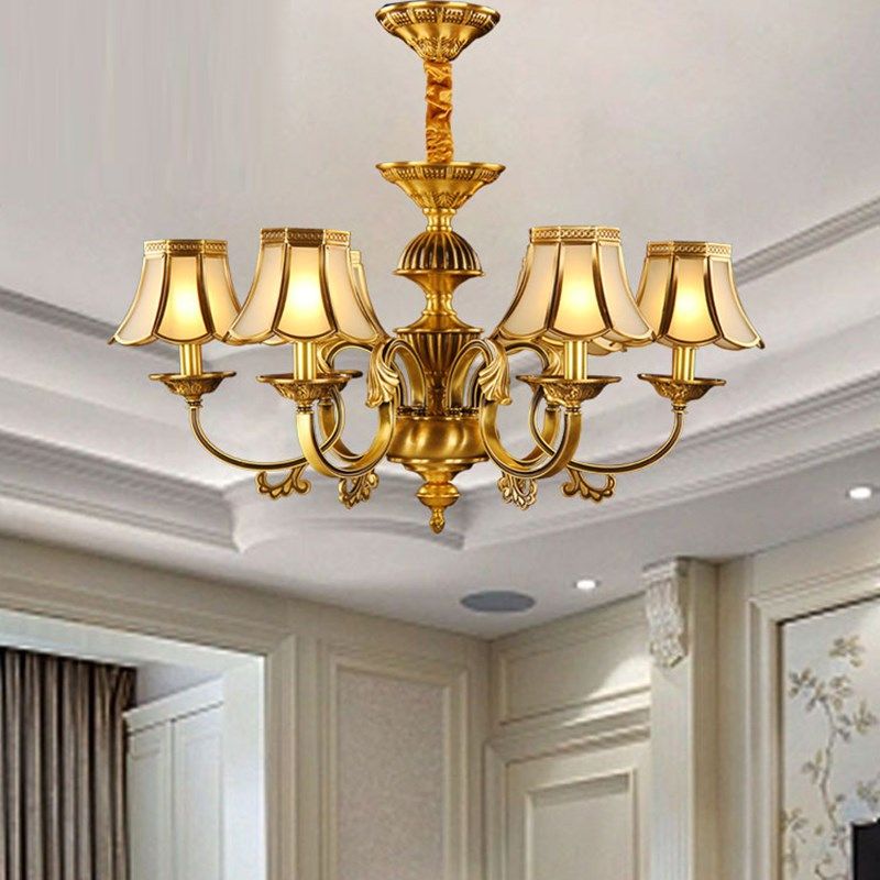 简欧式全铜吊灯客厅餐厅卧室6头铜艺灯美式现代简约铜艺灯具1613