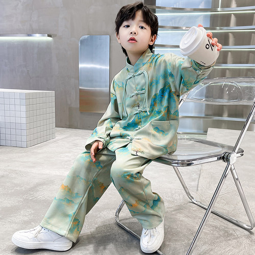 儿童套装男童汉服秋装套装2023新款古风秋季唐装男孩秋款大童中国