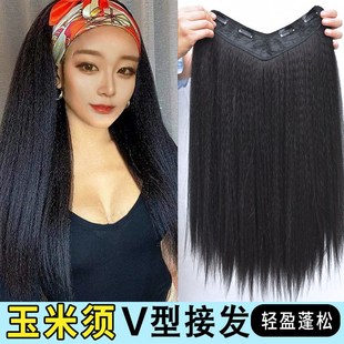 一片式玉米须超蓬松v型短发接发片逼真女长卷发 玉米烫无痕假发片