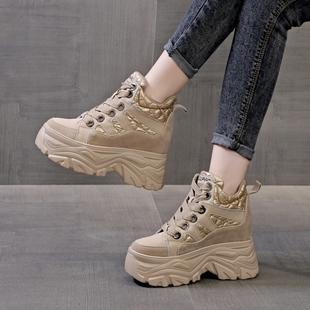 内增高马丁靴女增高8cm厚底小个子秋冬天搭配风衣显高的高筒鞋子