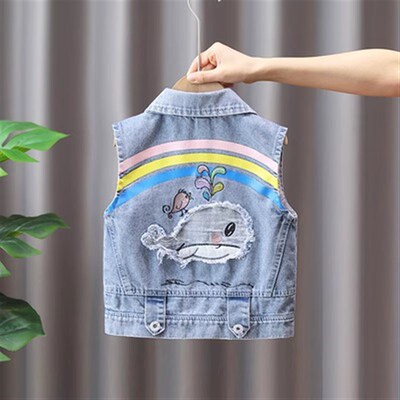 女款儿童牛仔马甲2024春秋新款薄款童装宝宝大中小童单坎肩背心潮