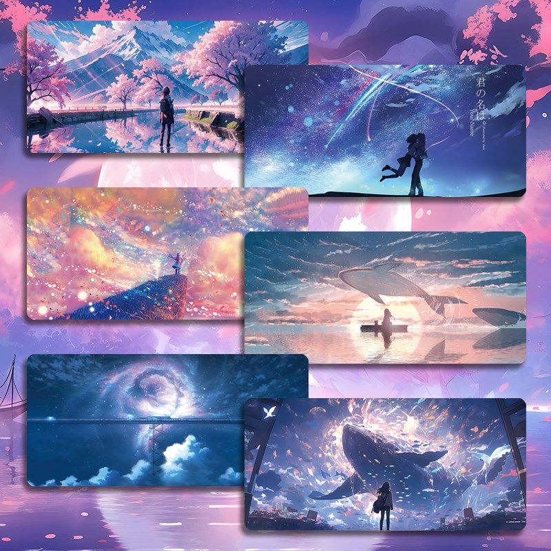动漫鼠标垫超大号小号办公竞技游戏键盘垫桌垫可爱卡通.风景男女