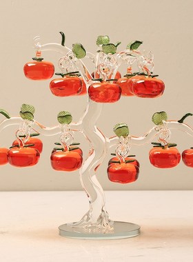 水晶琉璃b柿子树摆件现代事事如意别墅客厅酒柜玄关乔迁送礼装饰