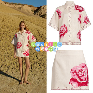 澳洲姊妹品牌小众AS尾巴玫瑰印花亚麻棉套装 夏日甜酷松弛感