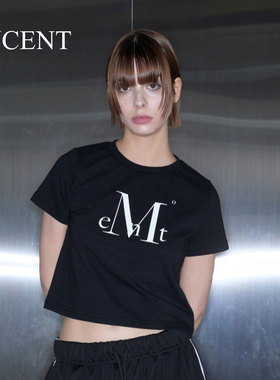 mucent标志T恤白色短袖上衣女夏2025新款正肩短款修身时尚设计感