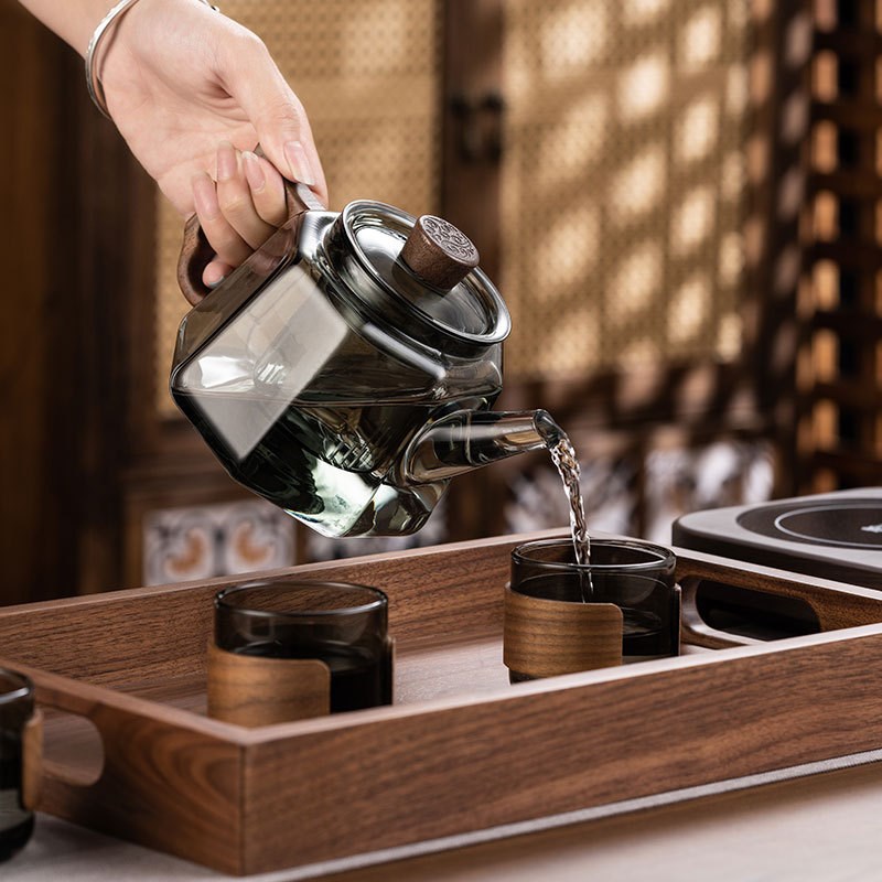 玻璃煮茶壶耐高温过滤木把泡茶壶家用电陶炉新款煮茶器茶具套装无