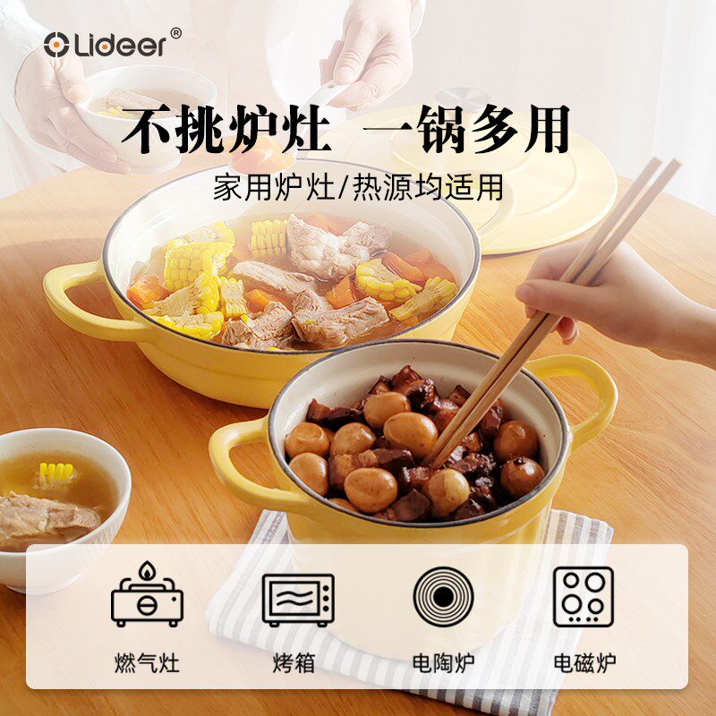 立德尔铸铁珐琅锅小号焖煮锅家用多功能炖锅焖炖盅饭釜煲汤一人食