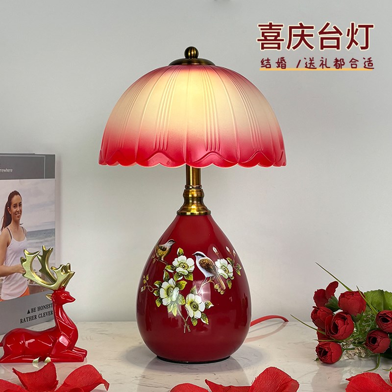 欧式陶瓷卧室床头台灯时尚创意温馨浪漫USB调光充电触摸结婚台灯