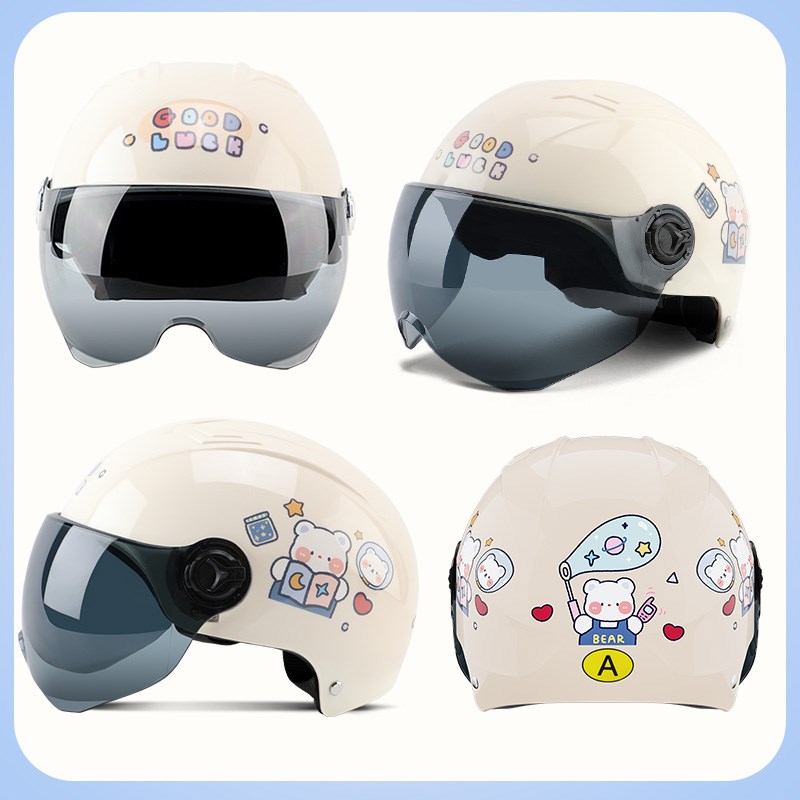 3C电动摩托车头盔夏季电瓶车安全帽可爱哈雷半盔男女通用四季卡通