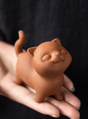 可爱小猫咪茶宠摆件紫砂动物小萌猫可养茶玩创意茶台茶桌面装饰品