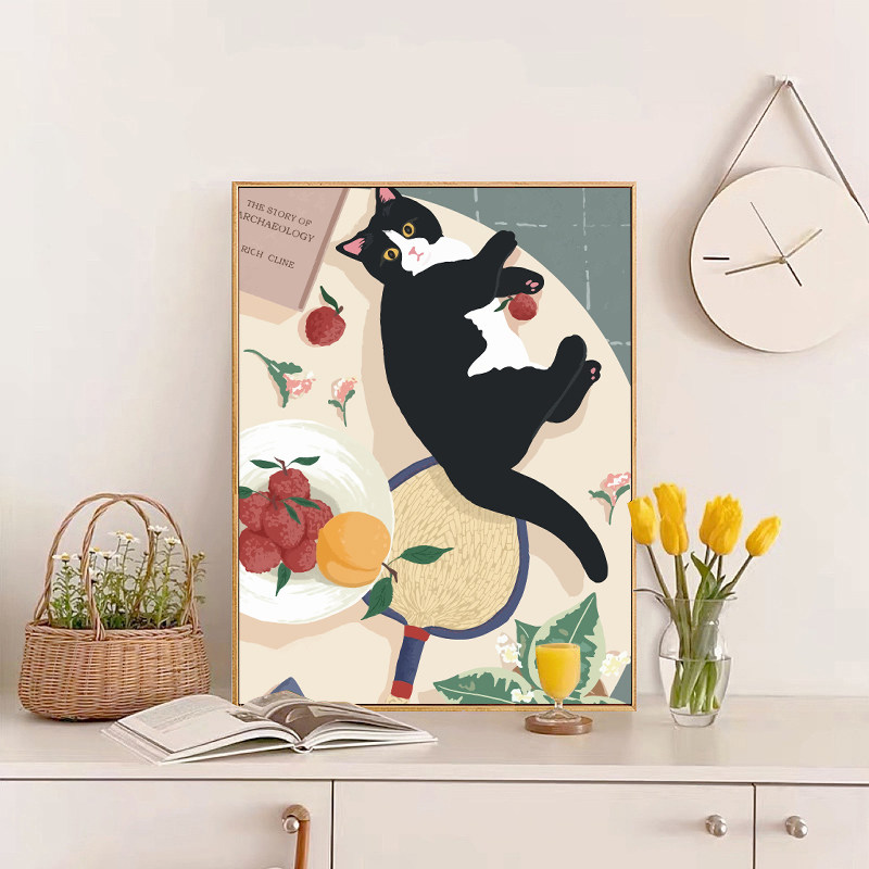 数字油画填充填色画手工上色油彩画风治愈猫咪装饰挂画