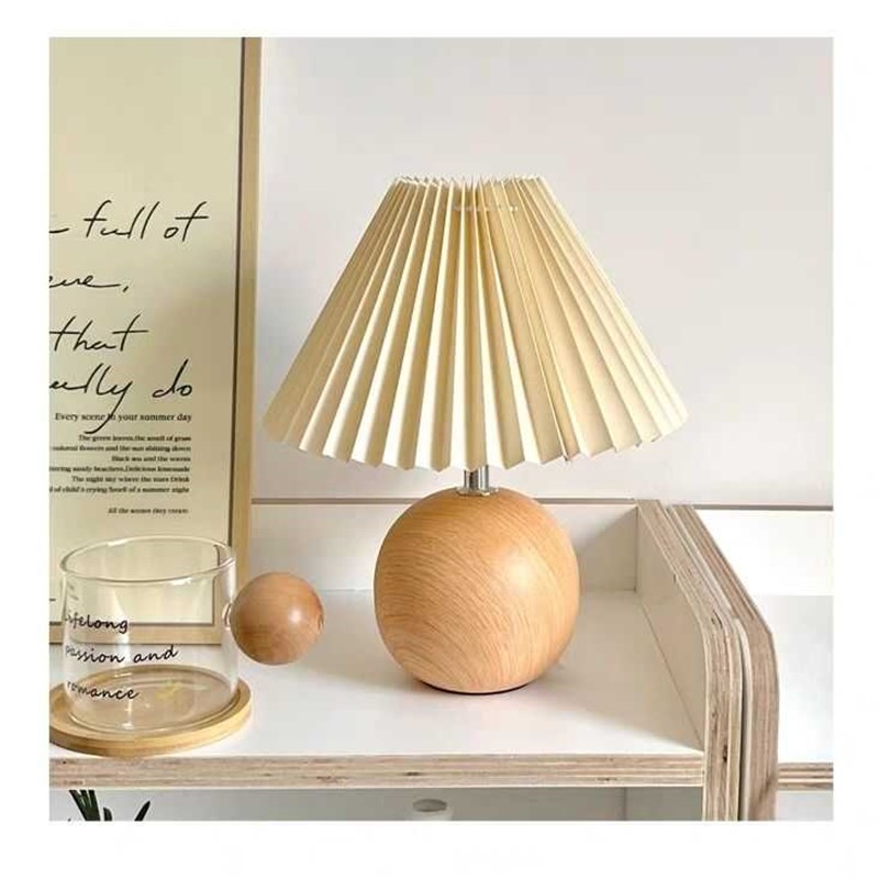 台灯卧室百褶复古实木书房夜夜灯温馨浪漫桌面装饰氛围感床头灯