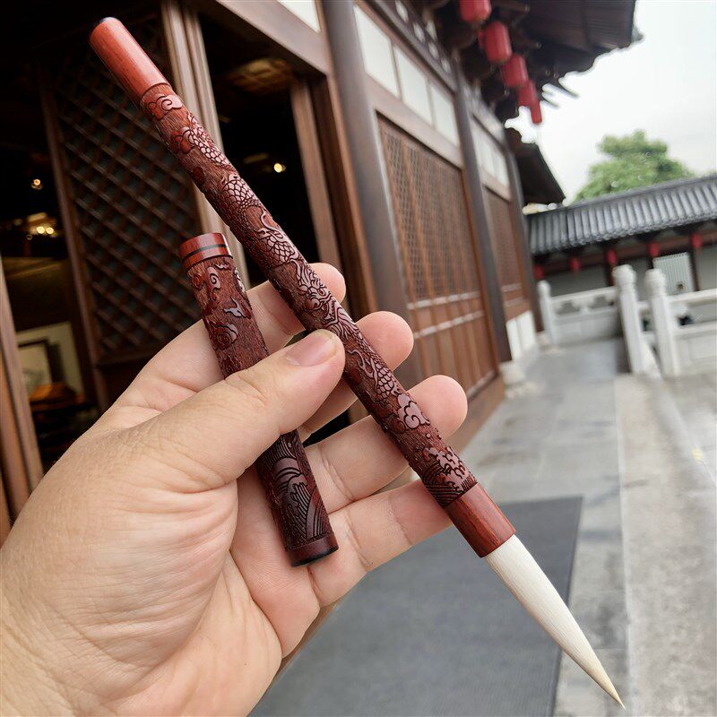 祥云雕龙笔杆纯羊毫毛笔善琏湖笔行家书法绘画毛笔