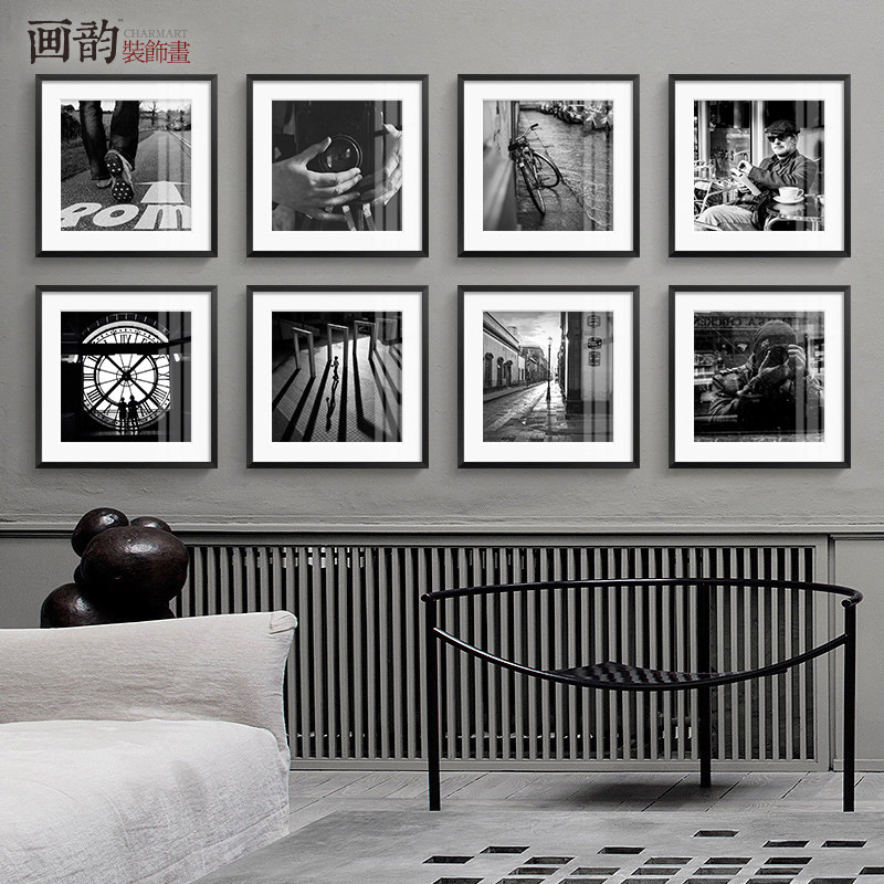 巴黎怀旧街景装饰画黑白老照片挂画艺术建筑酒店晶瓷画壁画