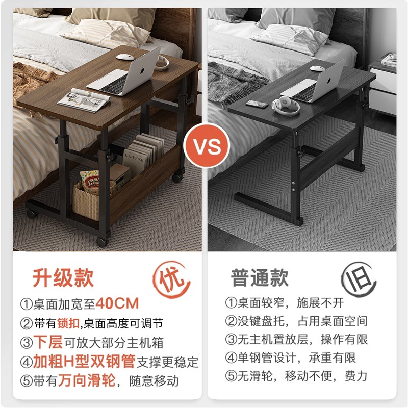 可移动床边桌升降桌子电脑桌家用卧室书桌宿舍懒人简易学生写字桌