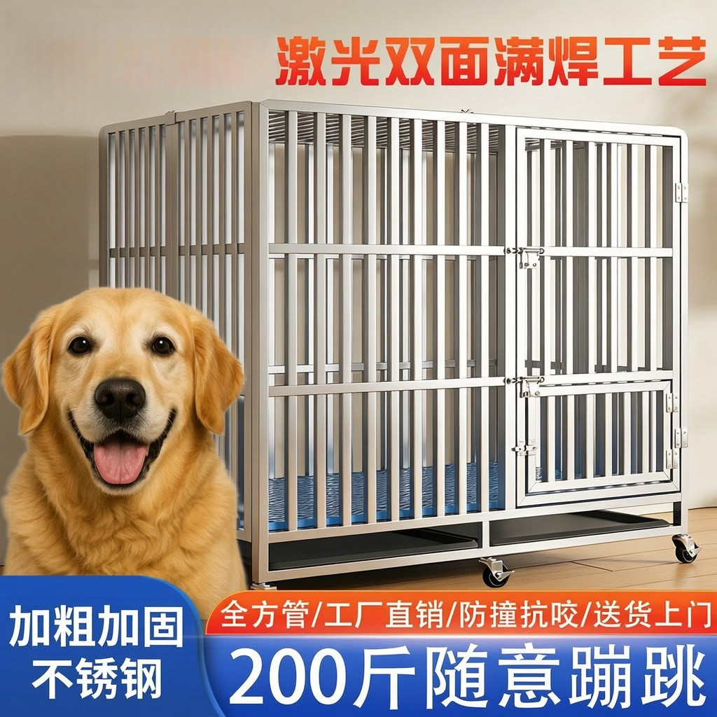 304不锈钢狗笼带厕所盘中大型犬狗笼子室内加粗狗狗专用宠物狗窝