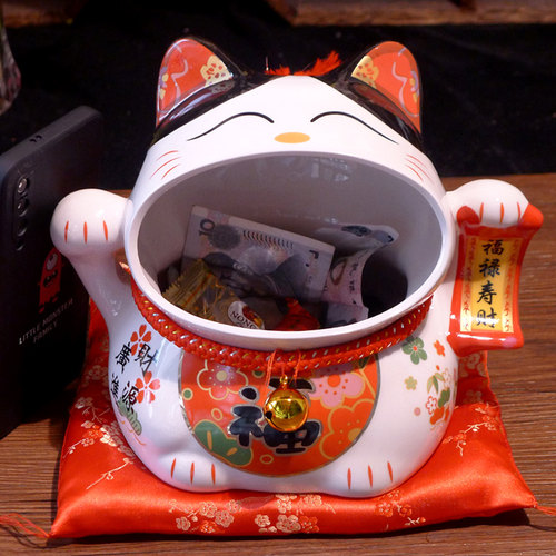 陶瓷糖果罐招f财猫摆件 店铺收银台居家装饰 日系可爱办公桌面收