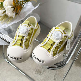 子透气小白鞋 旋转钮扣儿童帆布鞋 男童鞋 新款 低帮女童板鞋 2023秋季