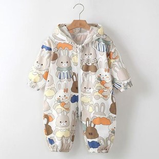 宝宝罩衣纯棉夏天季薄款婴儿爬行爬服防水防脏画画外出儿童连体衣