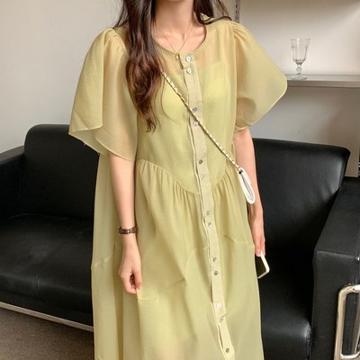 孕妇夏装连衣裙网红套q装夏款衬衫吊带裙子时尚外出两件套夏季薄