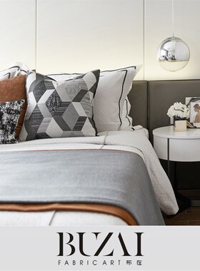 布在布艺 灰色橙色调主人房套件 现代时尚样板间床品