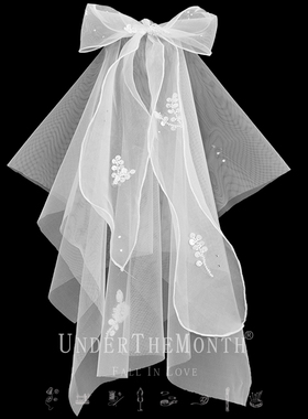 白色法式领证小头纱头饰 简约短款新娘结婚登记拍照道具婚纱饰品