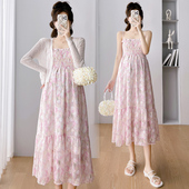 夏装 雪纺洋气碎花裙子 夏季 孕妇吊带连衣裙时尚 气质孕A期长裙套装