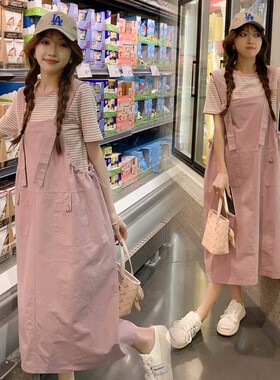 孕妇套装时尚洋气时髦孕妇夏装小A个子连衣裙夏款减龄背带裙子夏