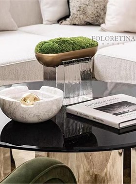 现代轻奢简约纯铜高端水晶苔藓景观花器样板间售楼处茶几高级花瓶