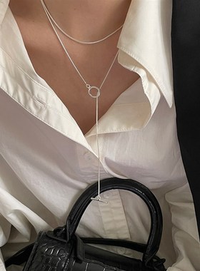 纯银项链女小众设计感高级毛衣链卫衣链蛇骨链冷淡风长锁骨链女款