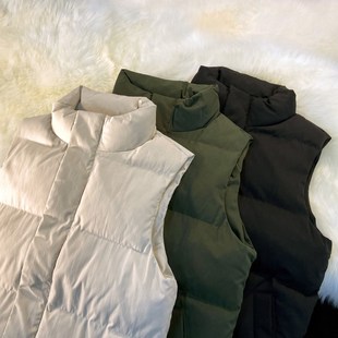 羽绒棉马甲男秋冬季保暖纯色简约军绿色宽松大码潮牌无袖外套坎肩